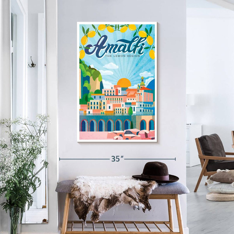 Amalfi Turquoise, affiche rétro sur toile, H 36 po x l 24 po x P 1,25 po