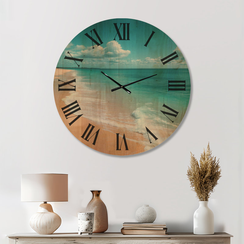  Horloge murale en bois Seascape - Oasis océanique au Mexique, Medium