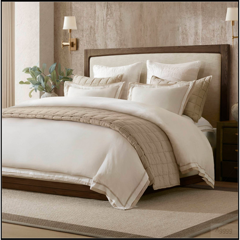 Ensemble de housse de couette 3 pièces très grand / très grand californien, blanc et beige, Beige+White