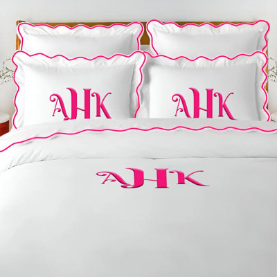 Monogram 400TC Cotton Scallop Embroidery Sateen Duvet Cover Set
