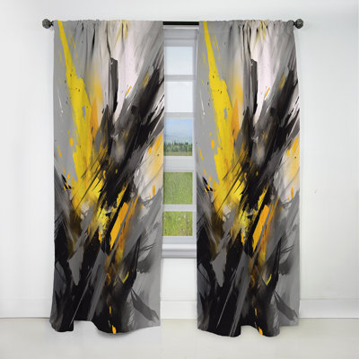 Yellow Grey Vibrant Swirls II - Abstract Curtain - Blackout Geometric Curtain - 1 Panels