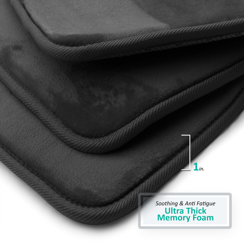 Aighan 3 Piece Ultra Soft and Absorbent Memory Foam Bath Rug Set with Non-Slip Backing, Black