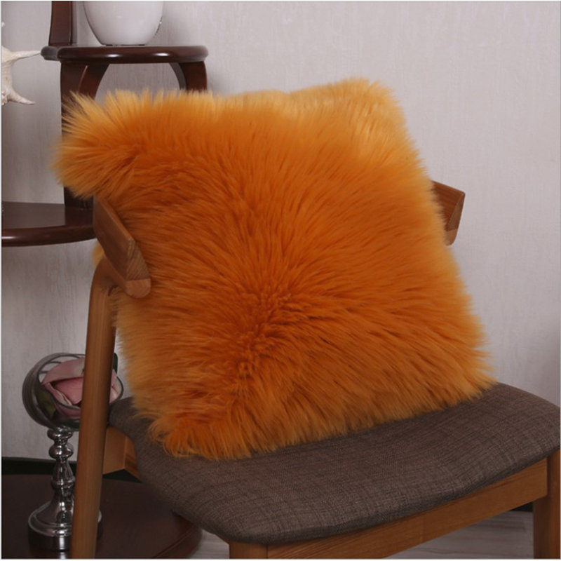 (Cover Only) Pack of 1 Nordic Square Faux Fur Pillow Cover, Orange