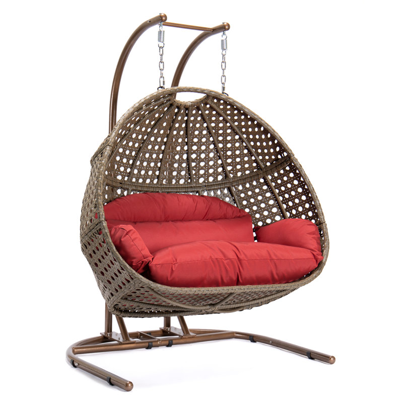 Balancelle double avec support Tallulah, Beige, Rouge foncé, 57.5
