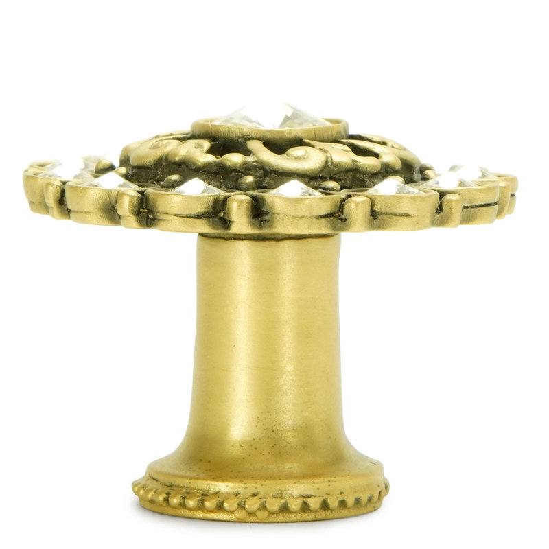 Cache large round multi crystals knob with swarovski crystals in finish Burnished Brass, Gold