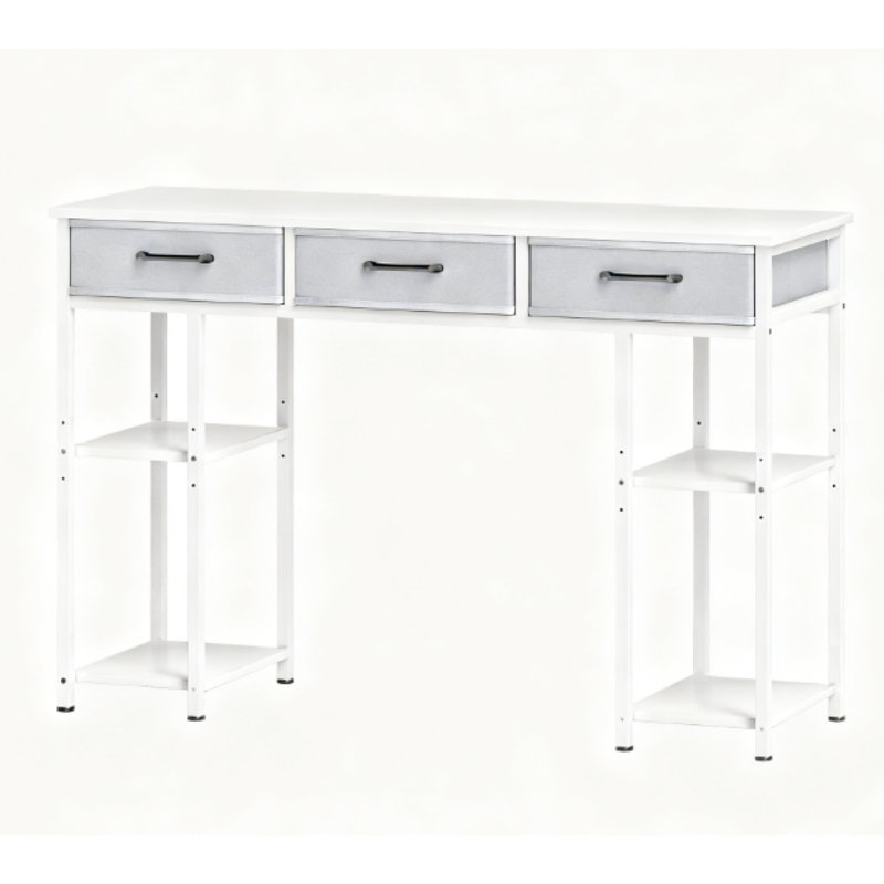 Bureau compact blanc avec rangement, structure en acier, bureau à domicile moderne