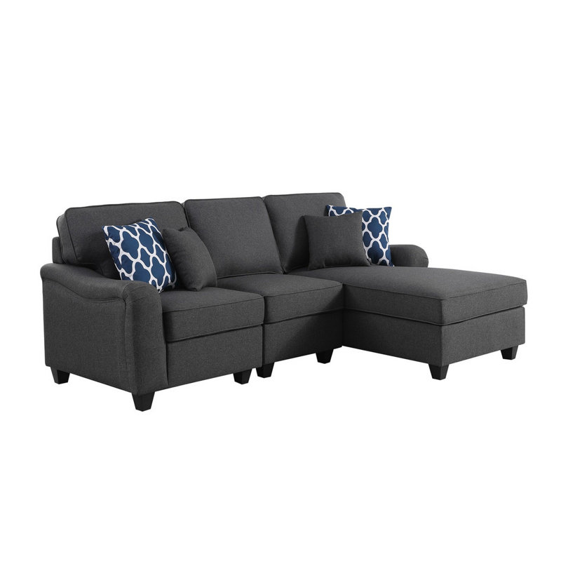 980-SCO-MICROFIBER Upholstered L-Shaped Sectional, Right Hand Facing, Black Microfiber