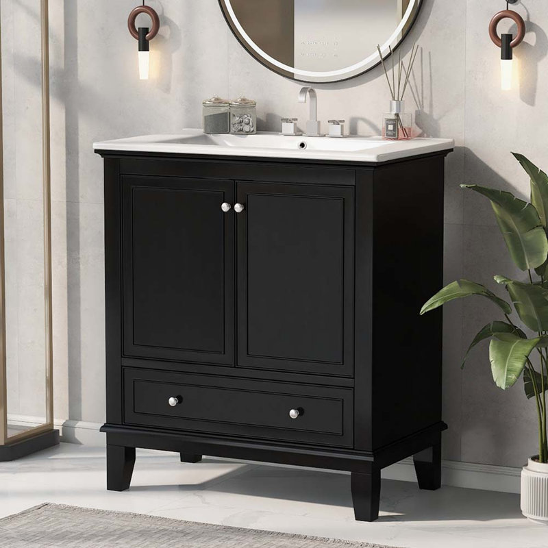 Meuble-lavabo multifonctionnel avec portes et tiroir Siana