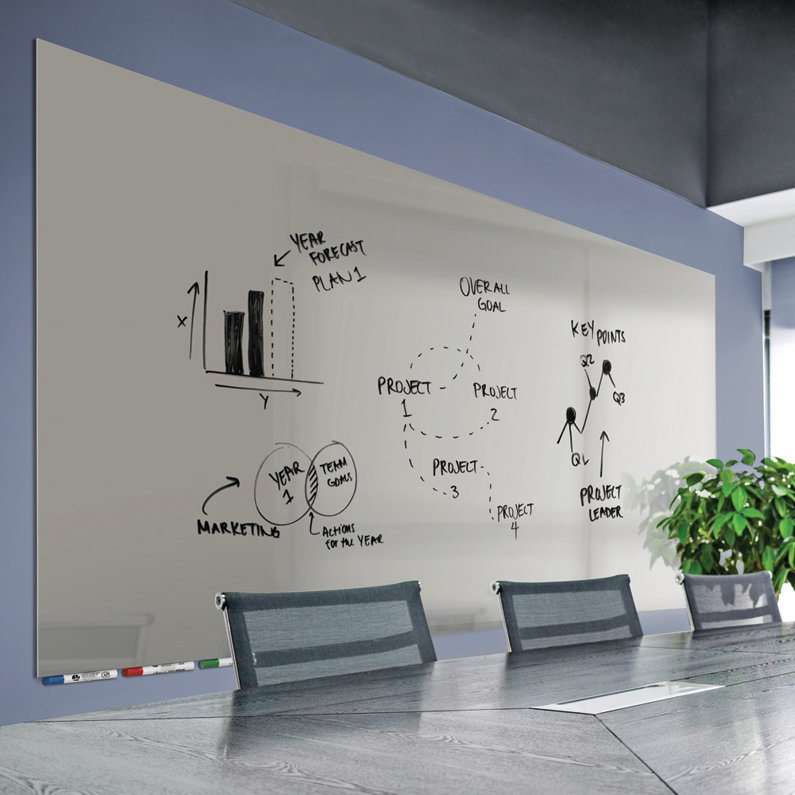 Tableau magnétique horizontal en verre Aria, H 24 po x l 36 po, Gris