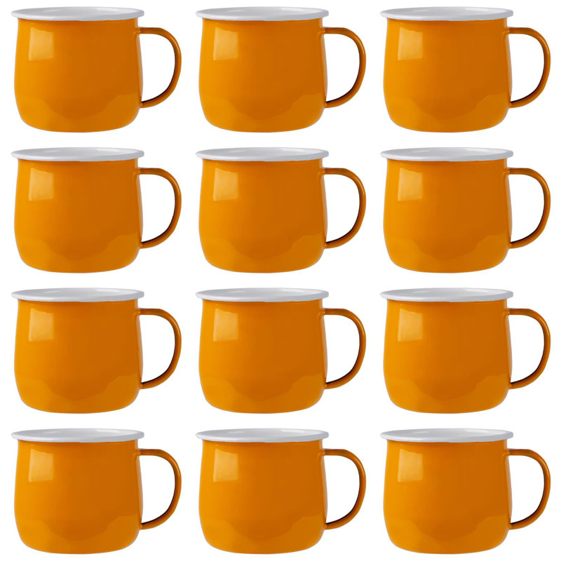 Enamelware Camping Mug, 12, Mustard/White