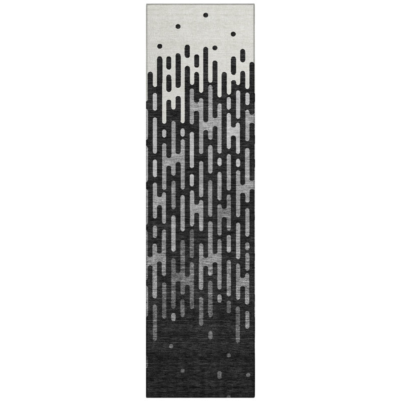 Machine Washable Indoor/Outdoor Chantille ACN2567 Abstract Rug, Black, Runner 2'3" x 7'6"