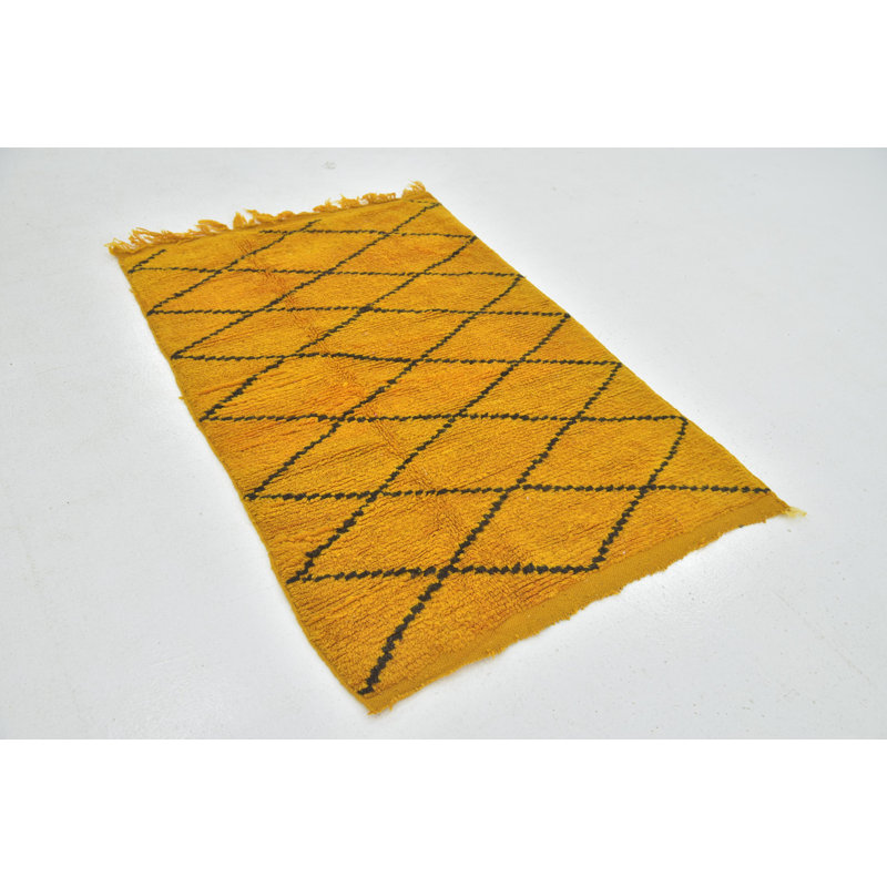Tapis de zone en laine jaune/noir 3 pi 6 po x 5 pi 3 po one-of-kind-noué la main Ilfracombe