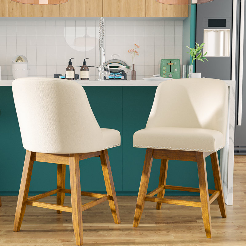 Tabouret de comptoir rembourré Havant, Beige / brun, Tabouret de comptoir (siège d'une hauteur de 26 p