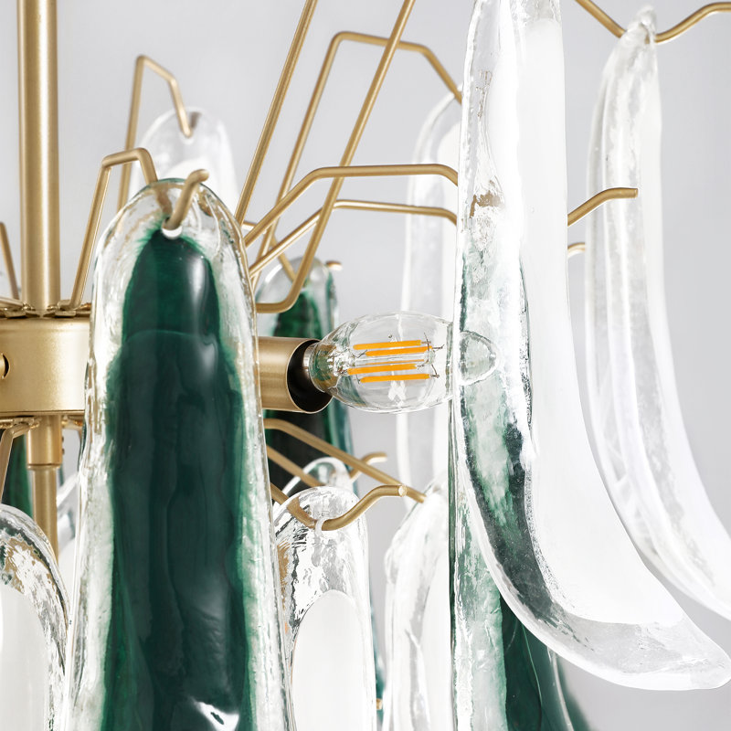 Lustre moderne en verre 7 pièces pour le salon de 23,7 po de largeur, H 81 po x l 23,7 po x P 23,7 po, Or brossé