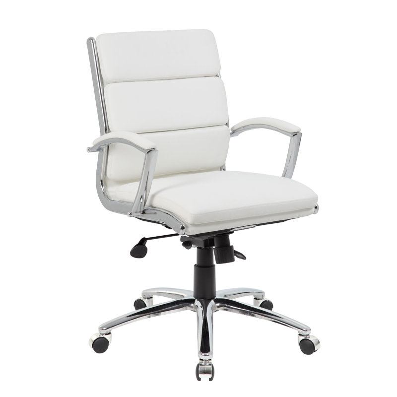 Dave Executive Swivel Chair With Metal Chrome Finish, White Vinyl, White