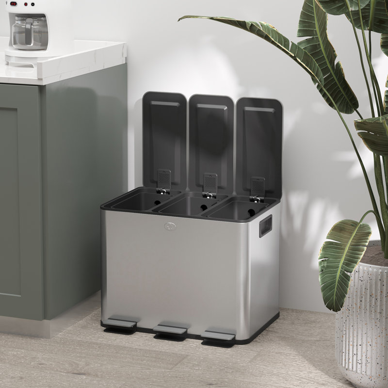 Stainless 3 x 20L Triple Kitchen Bin Pedal Bin for Recycling and Waste