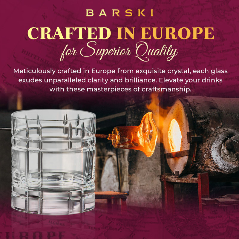 Barski 12 oz Clear Crystal Double Old Fashioned Whiskey Glasses Set