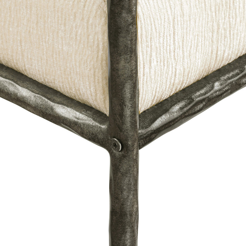 Chaise de salle à manger rembourrée Bastille, Tissu chenille crème, Noir antique