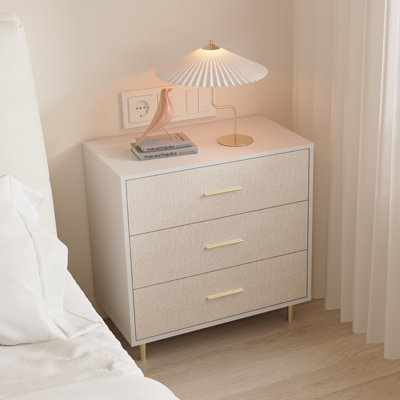 Modern White Nightstand for Bedroom, Small Bedside Table Night Stand with 3 Drawers, Gold Metal Legs