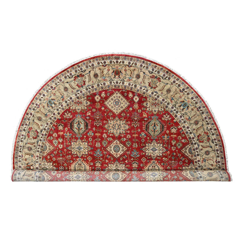 Tapis rouge en laine noué à la main 12 pi x 12 pi Karjihooz