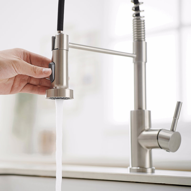 Robinet de cuisine avec douchette extractible en acier inoxydable, Nickel brossé