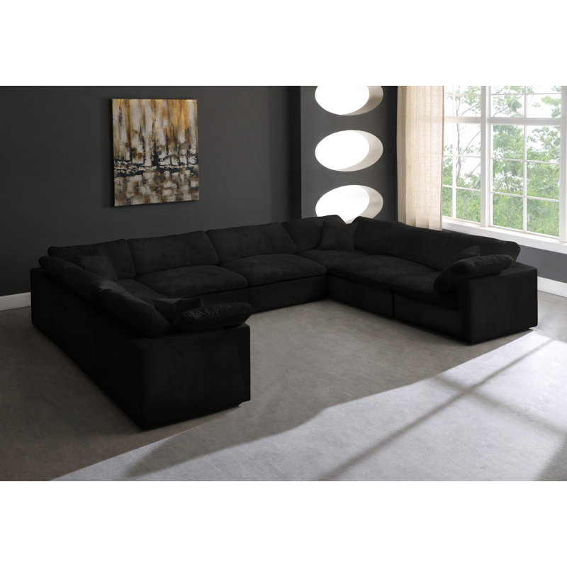 Millersburg Velvet U-Shaped Sectional Reversible, Black Velvet