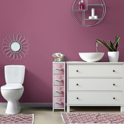  Commode étroite 4 tiroirs avec structure en acier, plateau en bois et bacs en tissu teinté