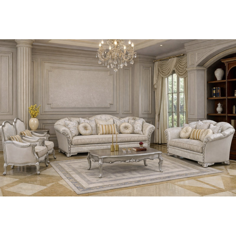 Verona 6-piece Victorian Living Room Set, Silver