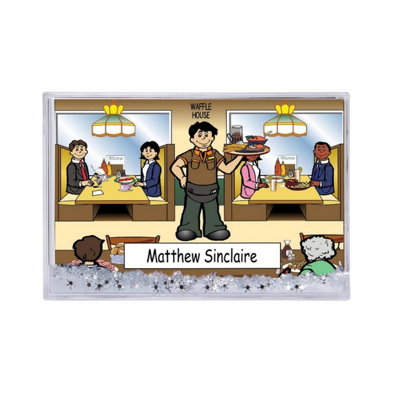 Personalized Waiter, Casual Dining Snow Globe Frame Gift  6" x 4", Yes, 2.5" H x 3.75" W x 1" D