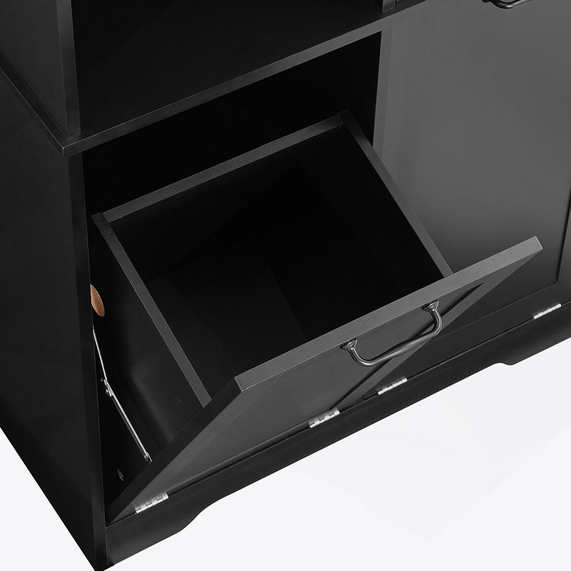 Armoire de rangement pour salle de bain avec portes et tiroirs, panier à linge inclinable, plusieurs espaces de rangement, style autoportant, tablette ouverte, tablette réglable