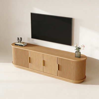Farmhouse Wooden TV Stand With Sliding Tambour Door For Tvs Up To 75"