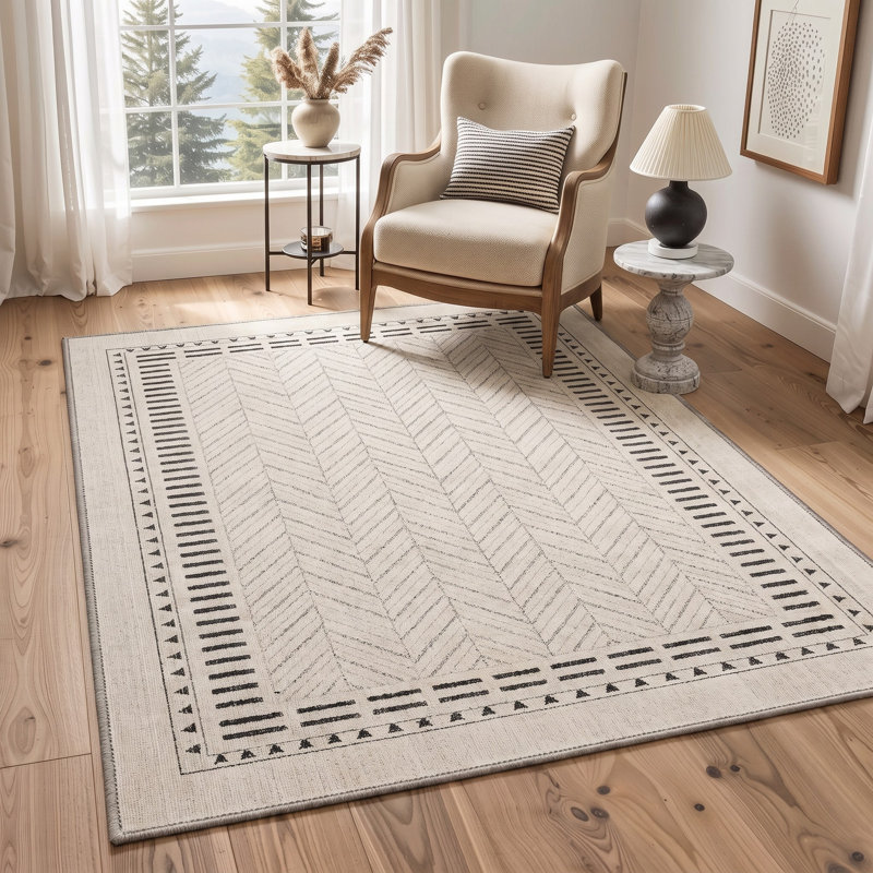 Tapis à chevrons gris/ivoire lavable à la machine avec envers antidérapant, Rectangle 9 pi x 12 pi