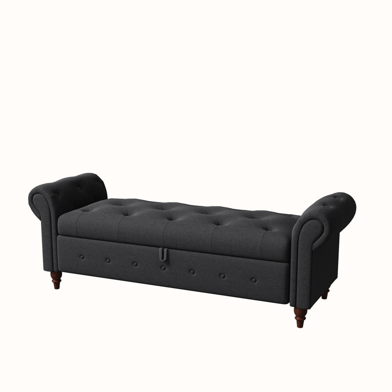 Banc de rangement rembourré en polyester Alleisha, Gris foncé