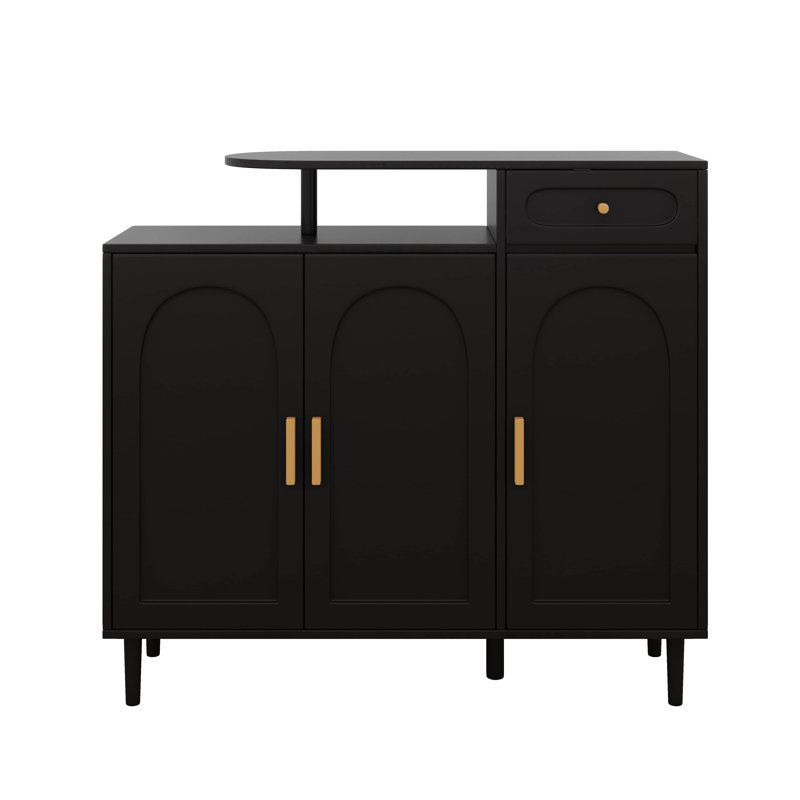 Range-chaussures avec portes et tiroirs arqués, buffet de rangement avec tablettes réglables et pieds en bois massif pour le vestibule