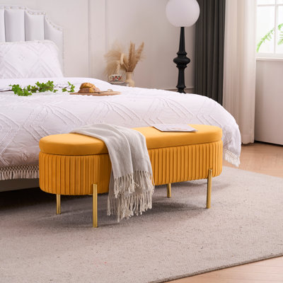 Banc de rangement en velours de 46 po de largeur pour le lit de la chambre à coucher dans le salon de la fenêtre du lit