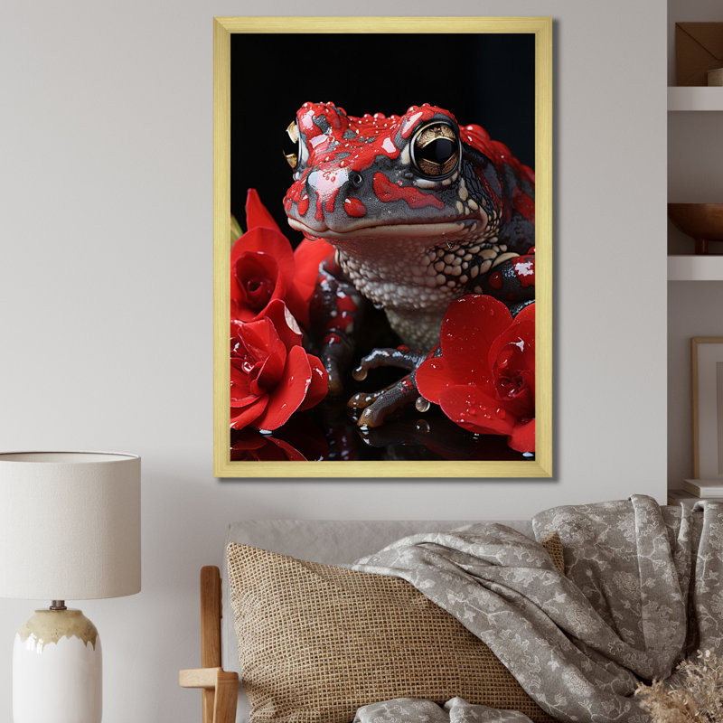 «Red Frog Portrait», reproduction d'art sur toile, H 32 po x l 16 po x P 1 po, Encadrement doré