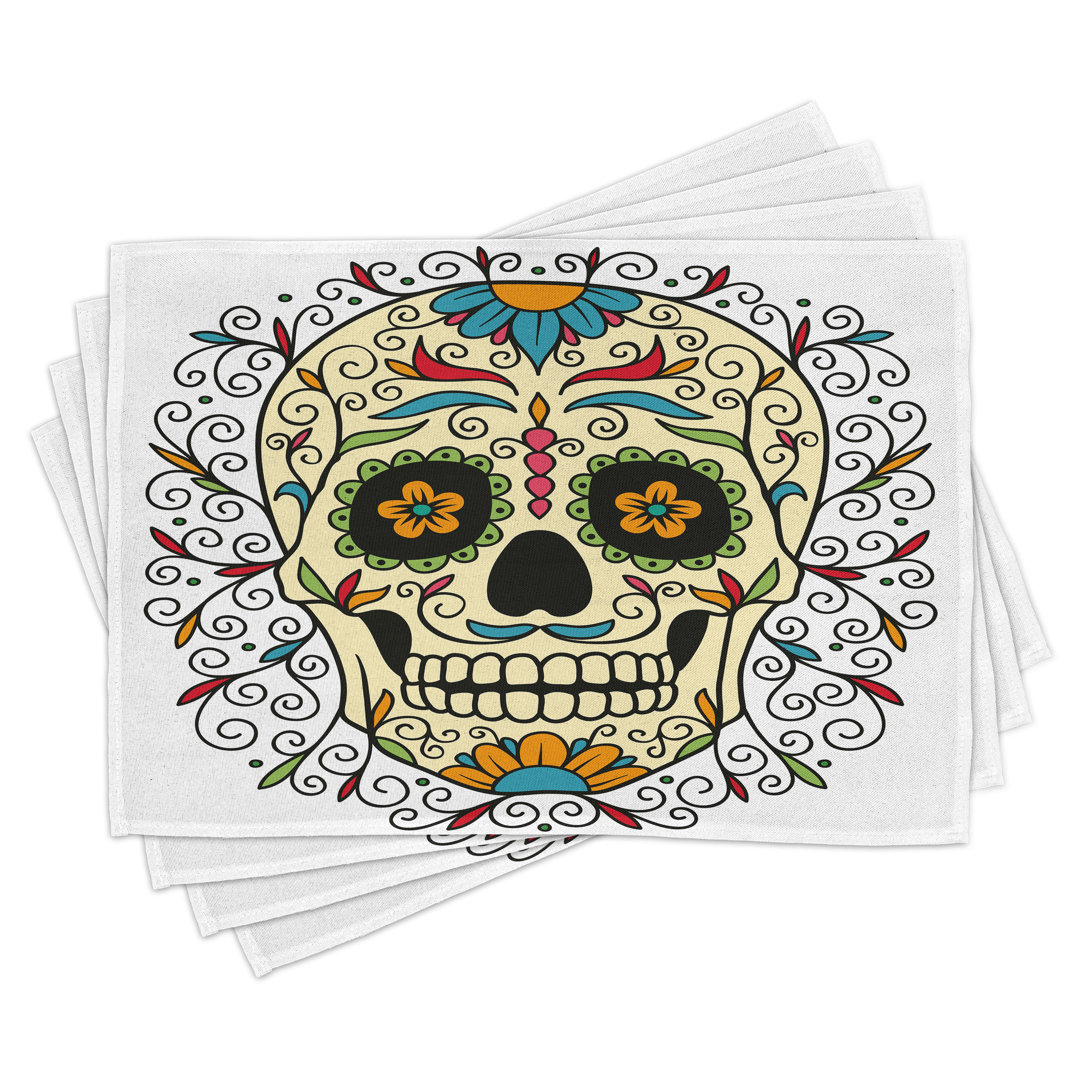 4er-Set Platzdeckchen, Calavera, mehrfarbig