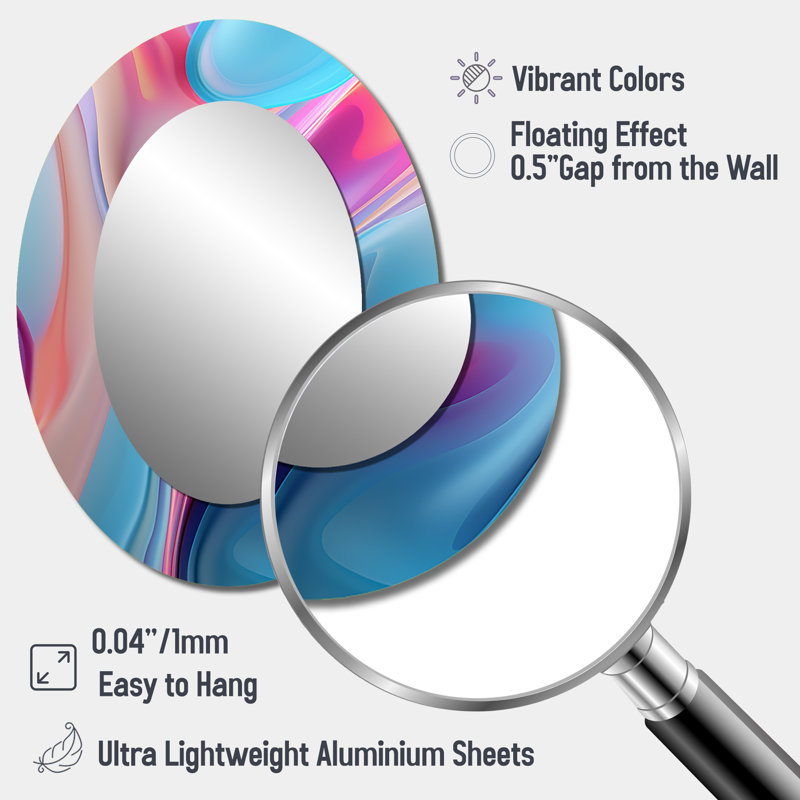 Transitional Blue And Pink Shapes I - Modern Oval Wall Mirror, 40" x 30"