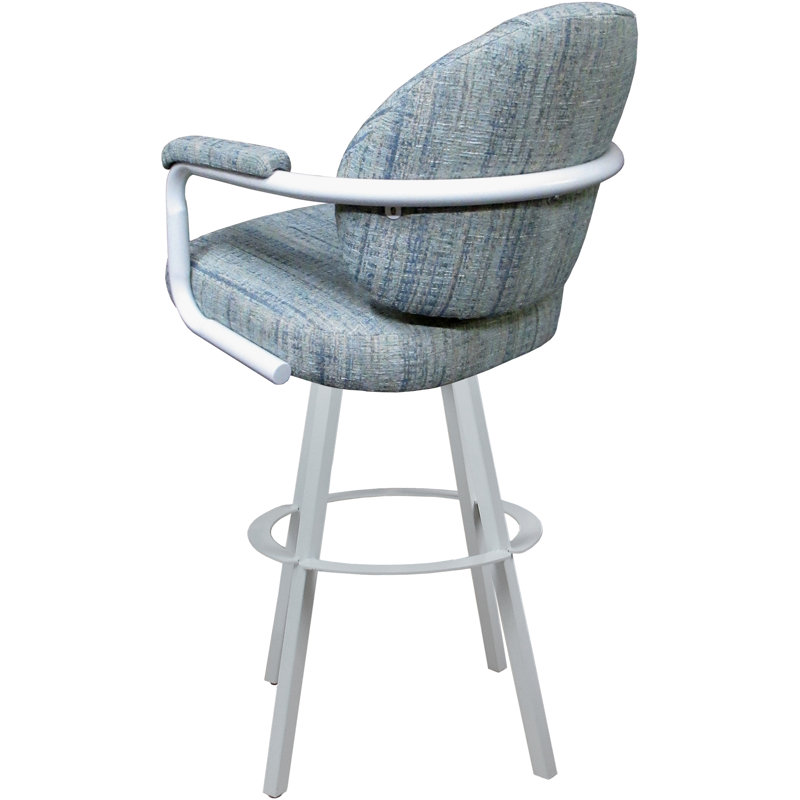 Tabouret de bar pivotant en métal Leandra, Mélange de polyester bleu / cadre blanc