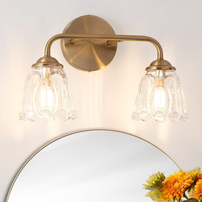 Éclairage de salle de bain rétro avec abat-jour en verre transparent, luminaire de salle de bain 2 lumières, fixation réversible, applique murale élégante pour la salle de bain, la chambre à coucher et le salon