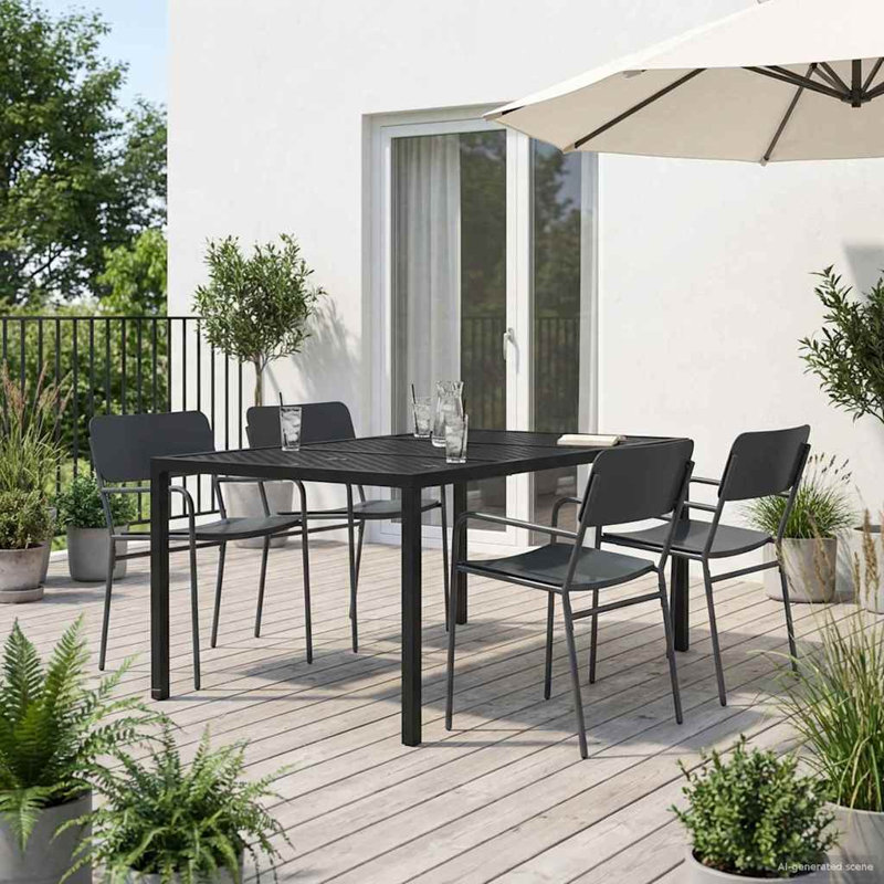 Steel Patio Dining Set Table,, 5, 72 cm H x 165 cm W x 80 cm D, 4