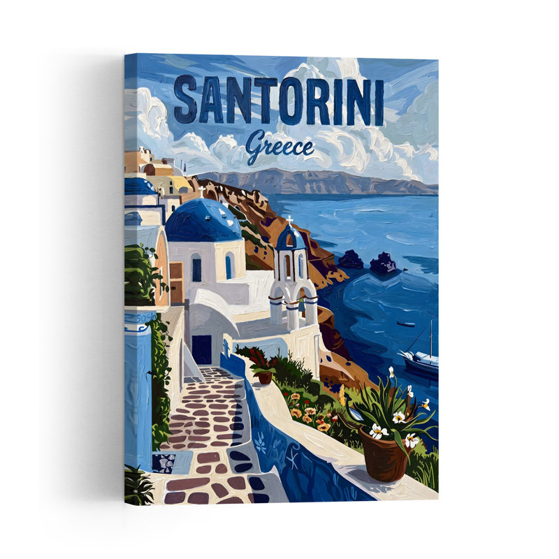 Impression d'art mural côtier Santorini, 18" H x 12" W
