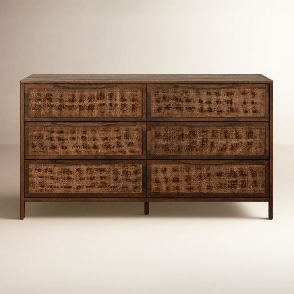 Nellie 58" Mango Double Dresser, Brown Wash/Brown Cane