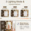 Meuble-lavabo rétro avec miroir, lumières à DEL réglables, prise de courant, support pour sèche-cheveux et tabouret assorti - compact pour les petites chambres, comprend 1 grand 2 tiroirs, une étagère de rangement ouverte pour les cosmétiques, trois