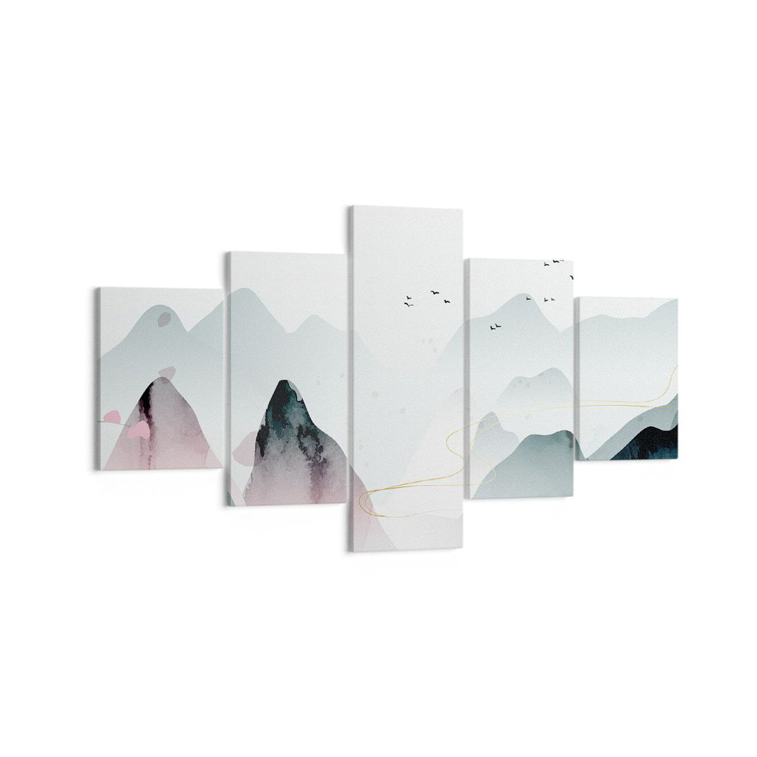 5-tlg. Leinwandbilder-Set Mountains Birds Modern