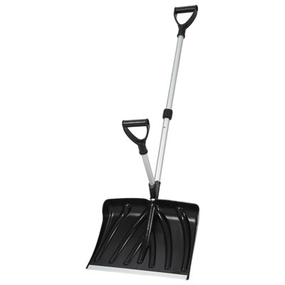 Pelle à neige ergonomique et légère de 45 cm (18 po) avec double poignée en D et bord en aluminium – Poussoir à neige de 1,6 kg (3,5 lb) pour allée, trottoir et cour – Pelle bleue + manche argenté