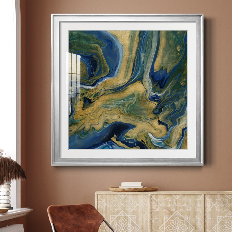 Golden Sea - peinture encadrée, Cadre argenté, H 26,5 po x l 26,5 po x P 1,5 po