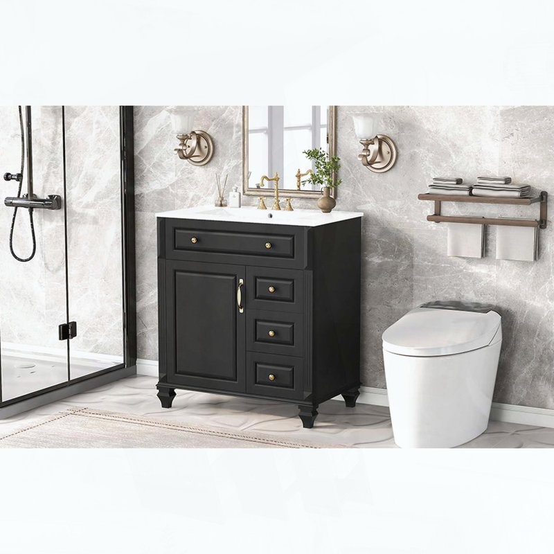 Meuble-lavabo de salle de bain de 30 pouces avec lavabo, Black, 30"W