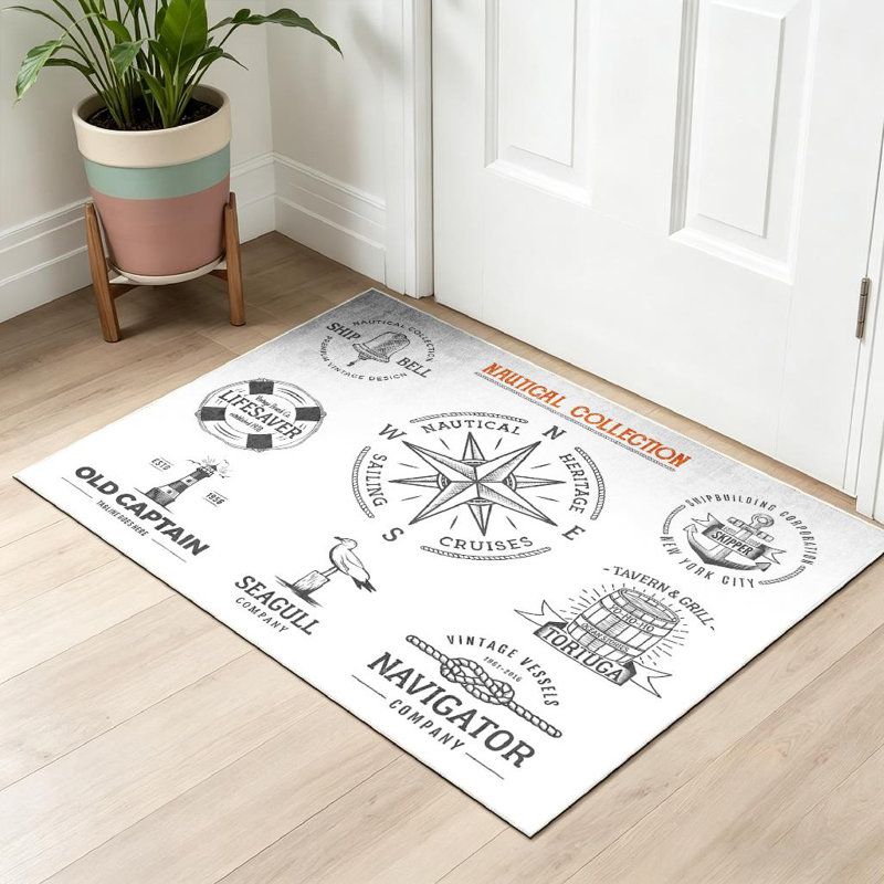 Tapis bleu lavable rétro rétro bleu marine, Rectangle 32" x 47"