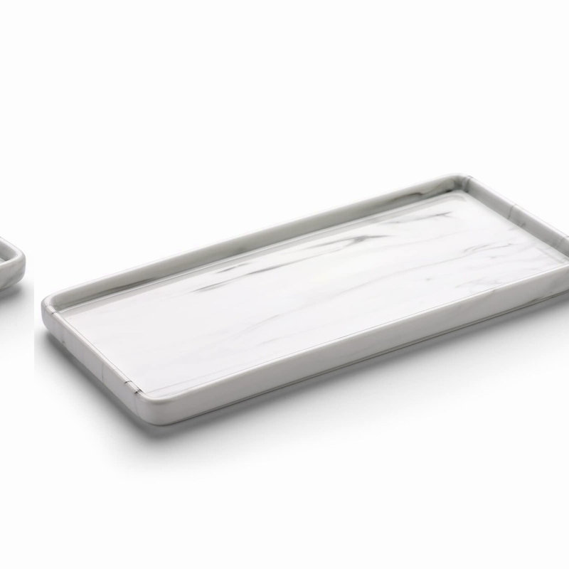 Elegant Marble White Ceramic Bathroom & Kitchen Tray - 10 Rectangle Vanity & Soap Holder